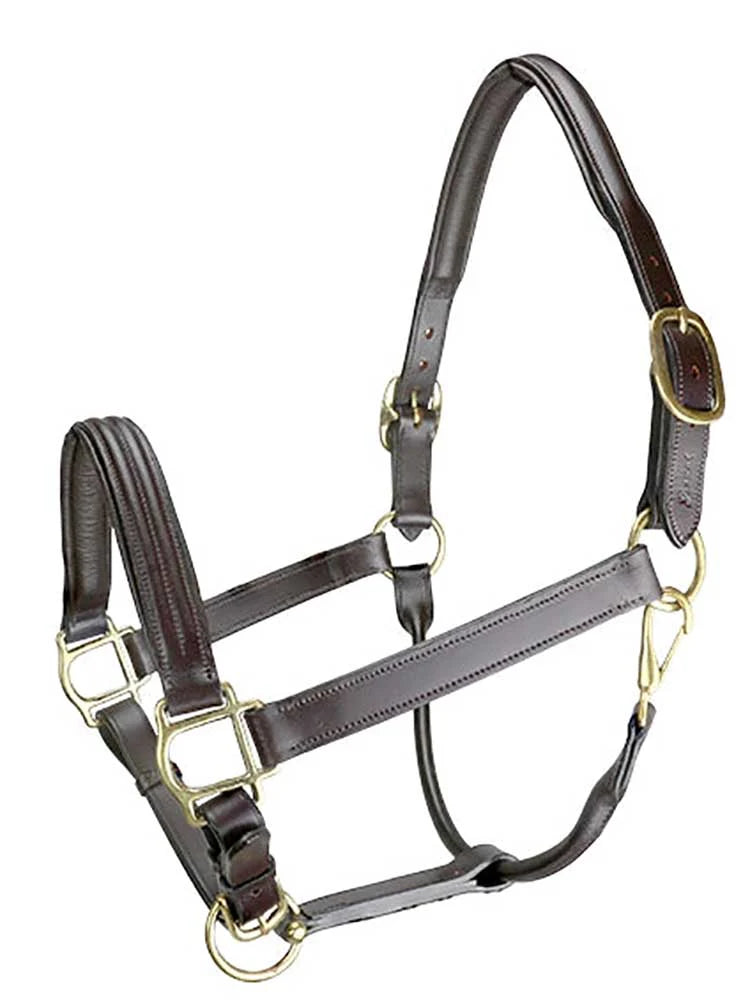 Havana triple-stitched Italian leather halter with luxurious padding, offering classic style and strong, dependable durability.