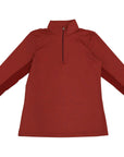 Red long-sleeve shirt with a quarter-zip on a white background