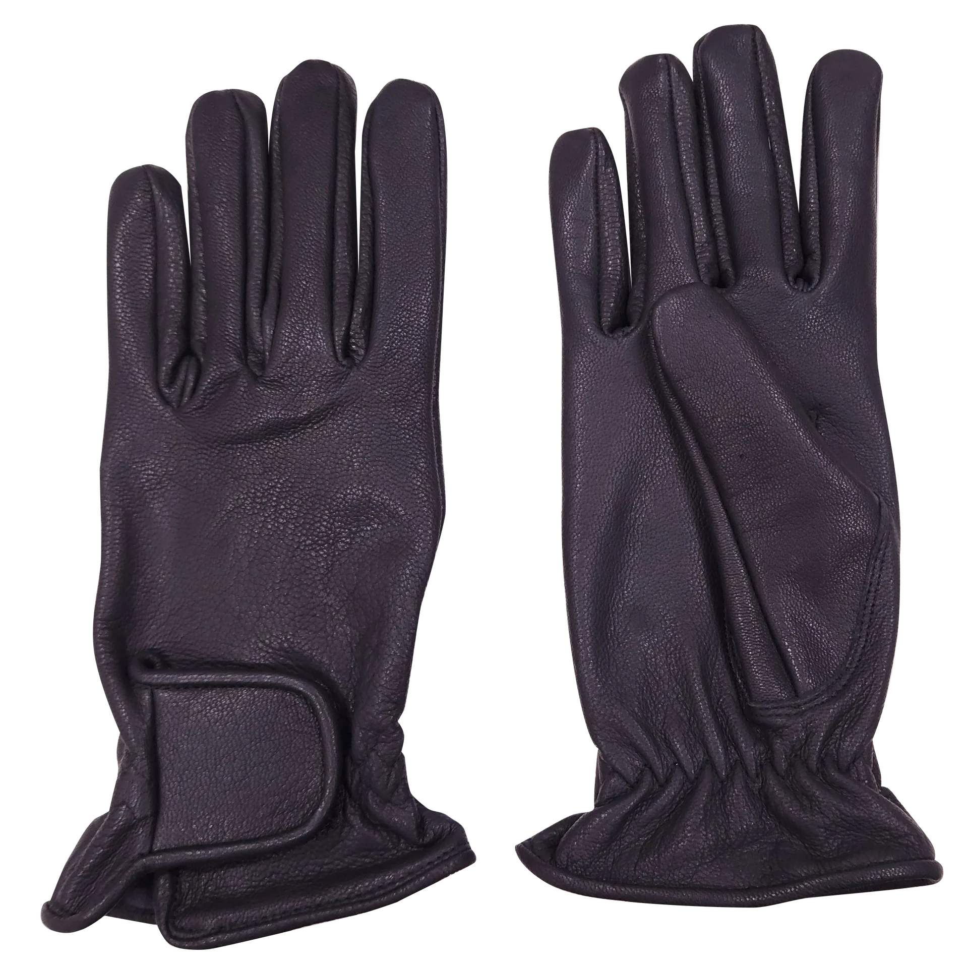 Pair of black leather gloves on a white background