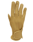 Tan leather glove on a white background