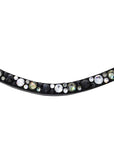 A gradient of diagonally placed black, gray and white crystals of different sizes on browband