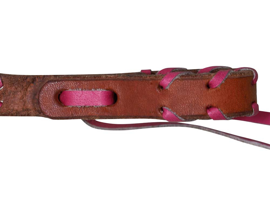 Western Pink and Chestnut Laced Split Reins