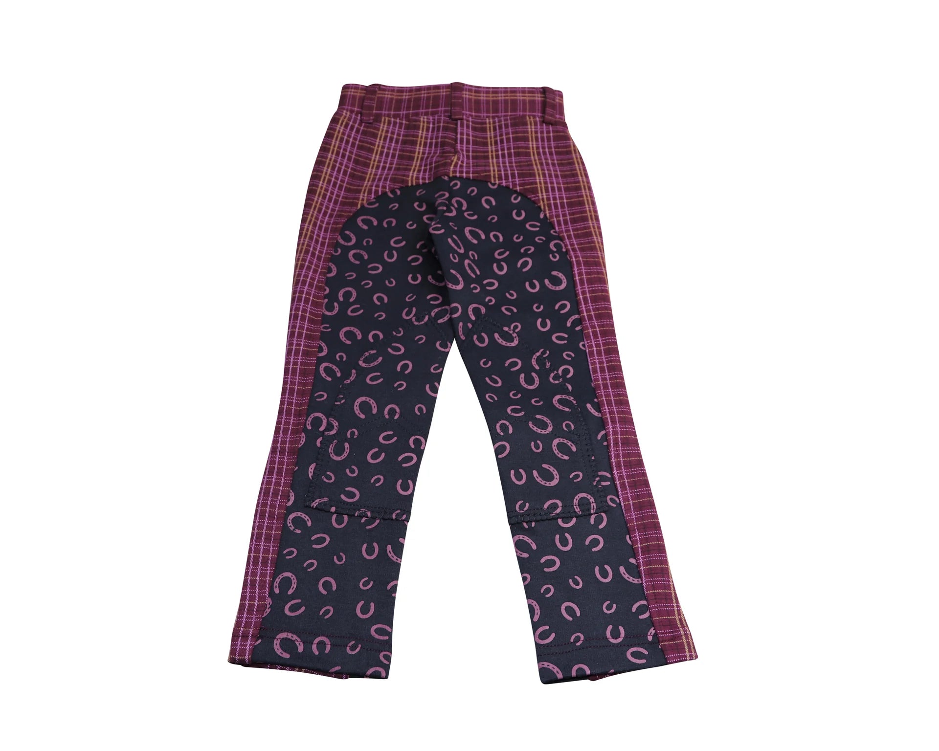 Plaid pants with leopard print pattern on a white background