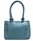 Teal handbag with shoulder straps on a white background