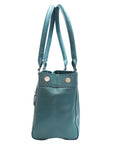 Teal handbag with shoulder straps on a white background