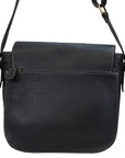 Black leather shoulder bag on a white background