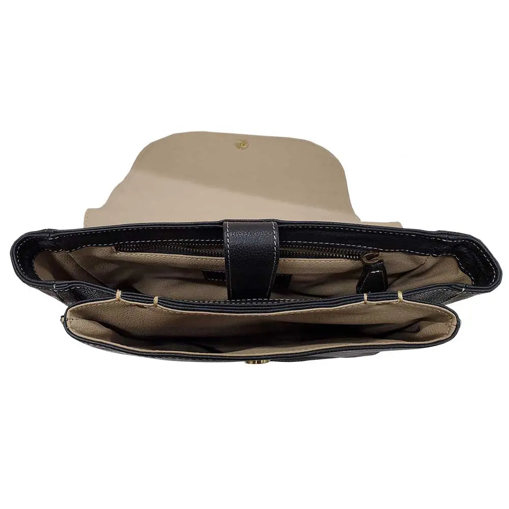 Beige hat with a black interior lining on a white background