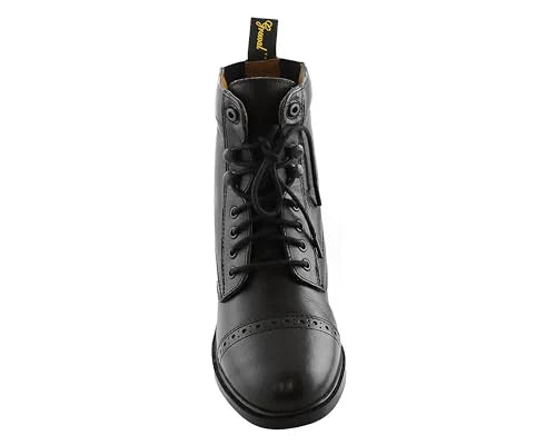 Black leather boot with laces on a white background