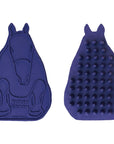 Navy blue horse-shaped Horsy Groom Curry Comb front and back
