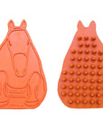 Orange horse-shaped Horsy Groom Curry Comb front and back
