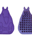 Purple horse-shaped Horsy Groom Curry Comb front and back