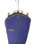 Navy Blue Garment Bag with Leather Trim