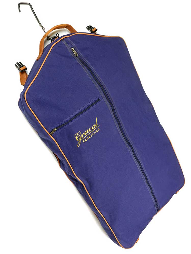 Navy Blue Garment Bag with Leather Trim
