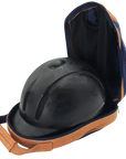 Navy Blue Helmet Bag with Leather Trim