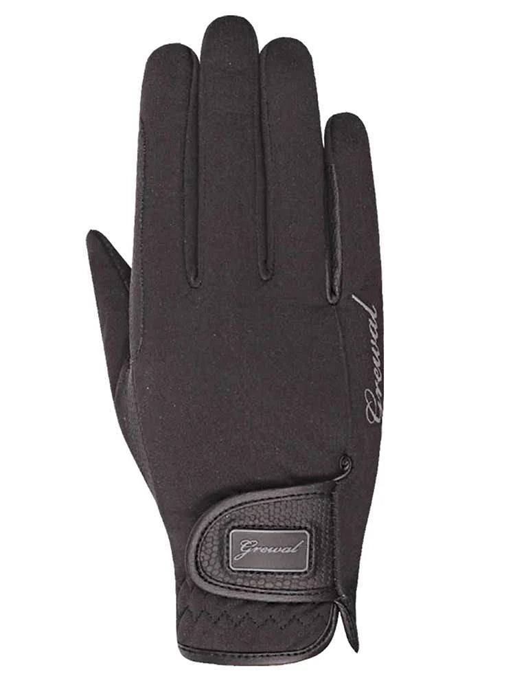Black glove with a brand logo on a white background