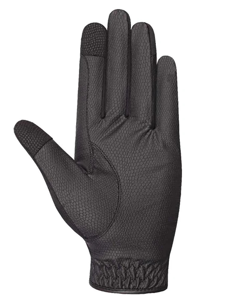 Black glove with textured palm on a white background