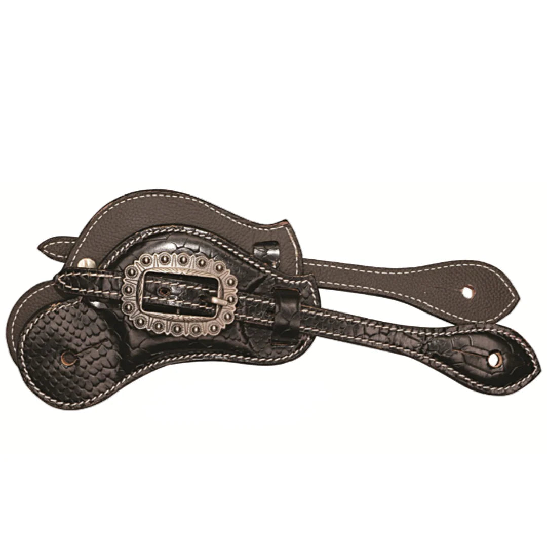 Durham Western Spur Straps with black croc-embossing