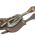 Leather Dayton Western Spur Straps detailed with teal snakeskin accents and natural-color leather embossing