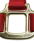Metal buckle on red nylon halter