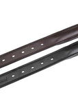 Two leather replacement halter crown straps with Grewal Equestrian brand logo