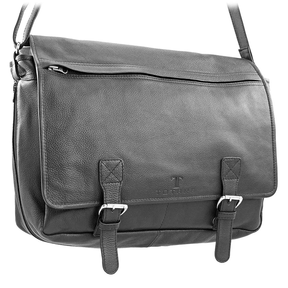 Gray leather bag with straps on a white background