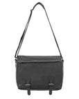 Black leather shoulder bag on a white background