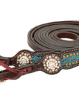 Western Turquoise Split Reins with Brass Dots and crystal conchos