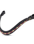 Black leather strap with colorful beads on a white background