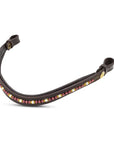 Brown leather strap with colorful beads on a white background