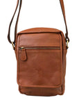 Brown leather crossbody bag on a white background