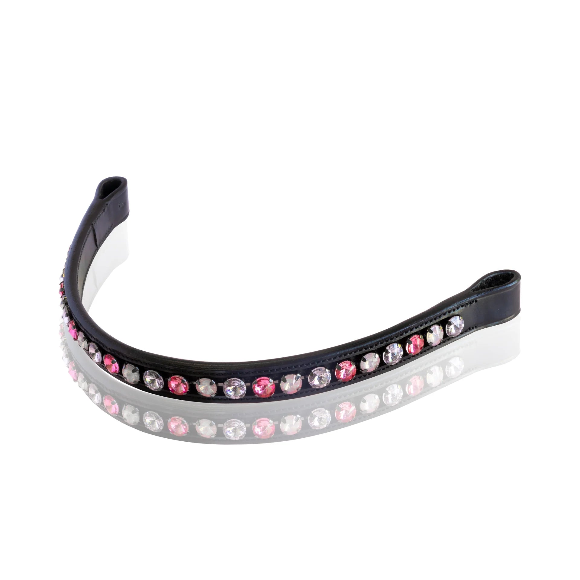 Black headband with pink and silver crystals on a white background