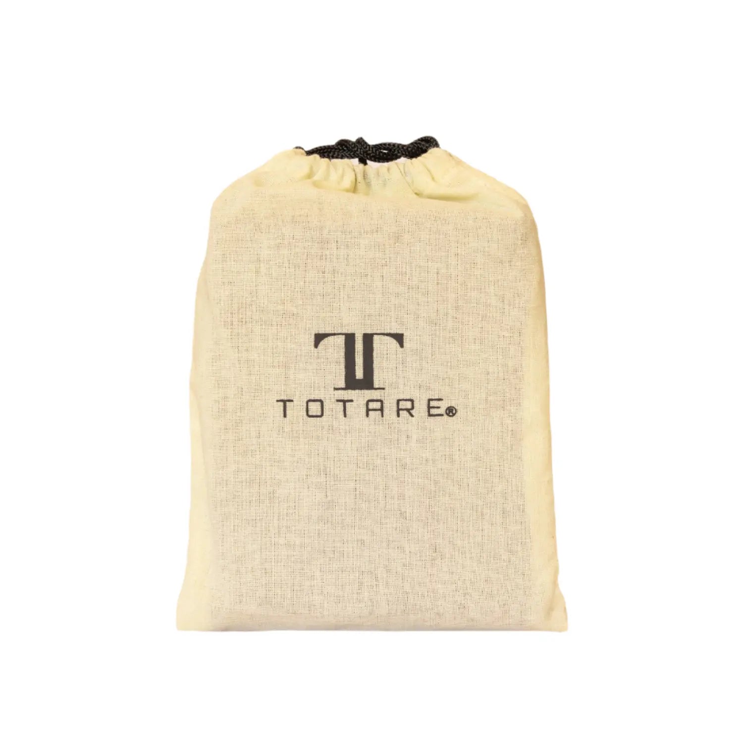 Beige drawstring bag with 'TOTARE' logo on a white background