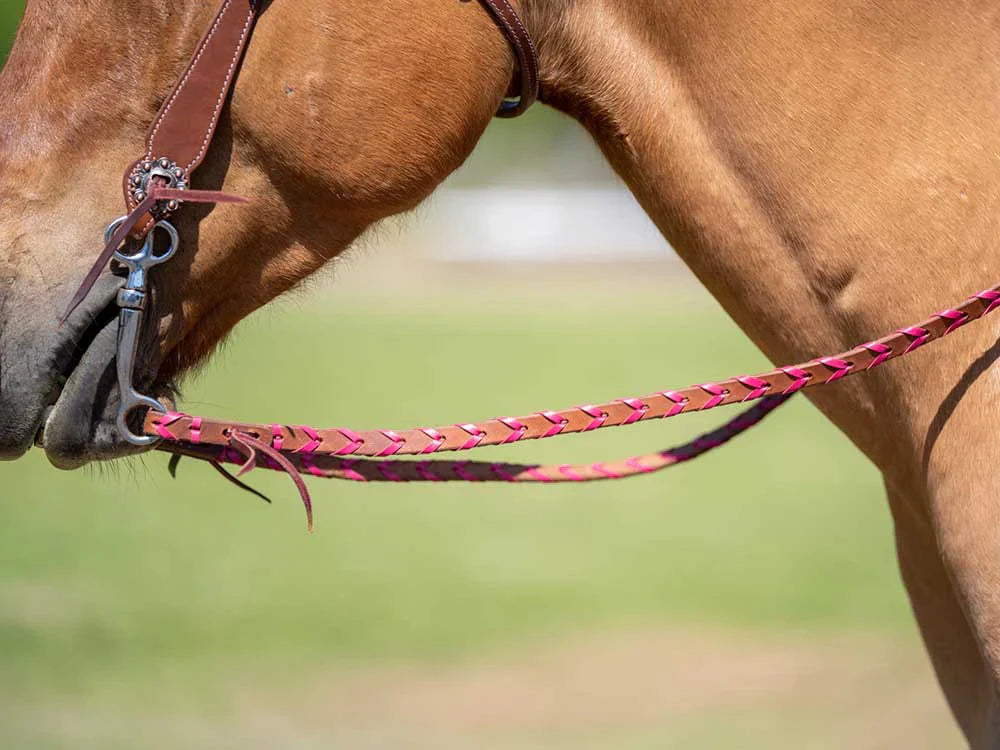 Western Split Reins with Pink Braiding