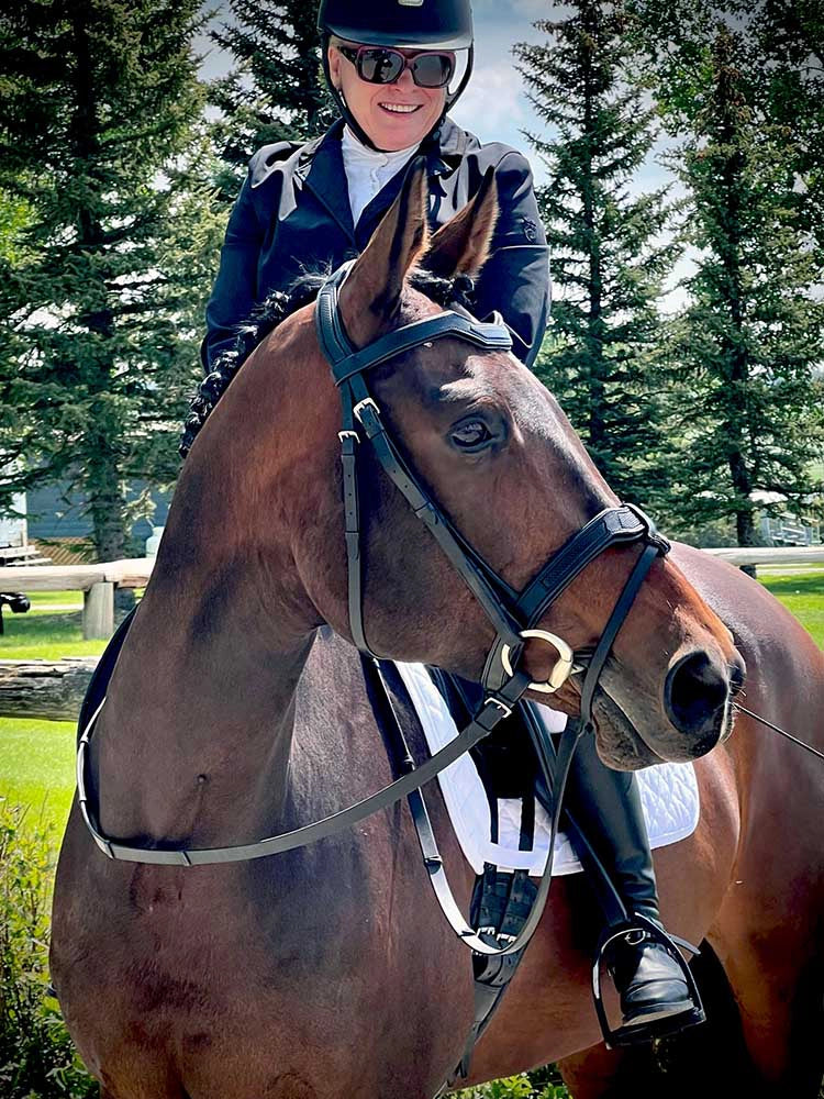 Cobra Snakeskin-Embossed Monocrown Bridle on Broiwn Horse with rider