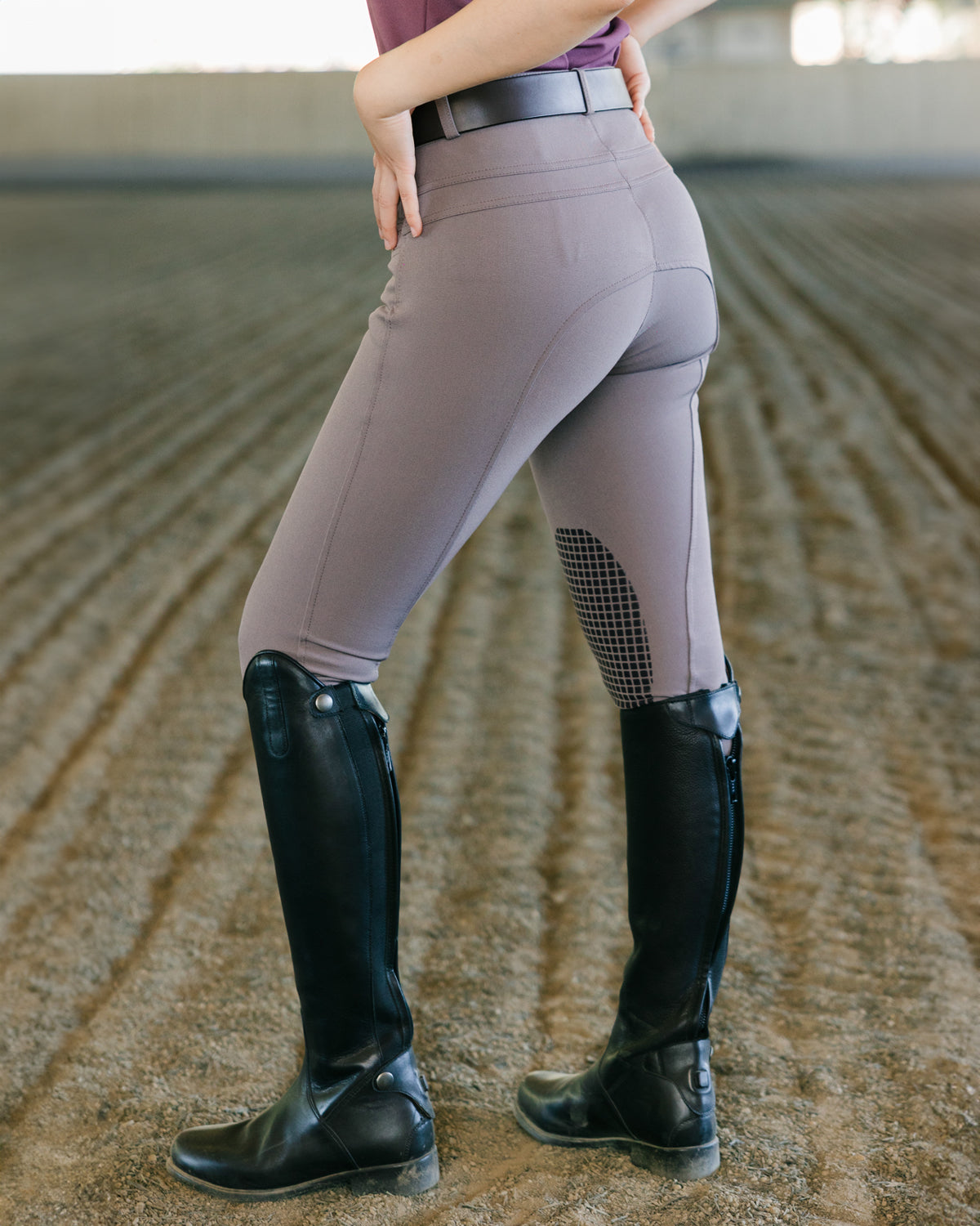 Light Slate Juliet Breeches with Silicone Knee Patch on rider