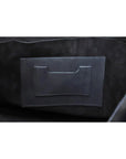 Close-up of a black leather patch on a dark background