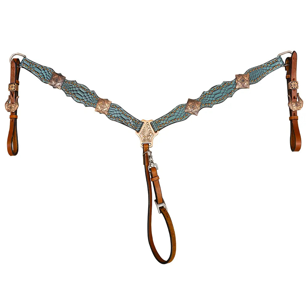 Teal Snakeskin Western Breast Collar with copper hardware