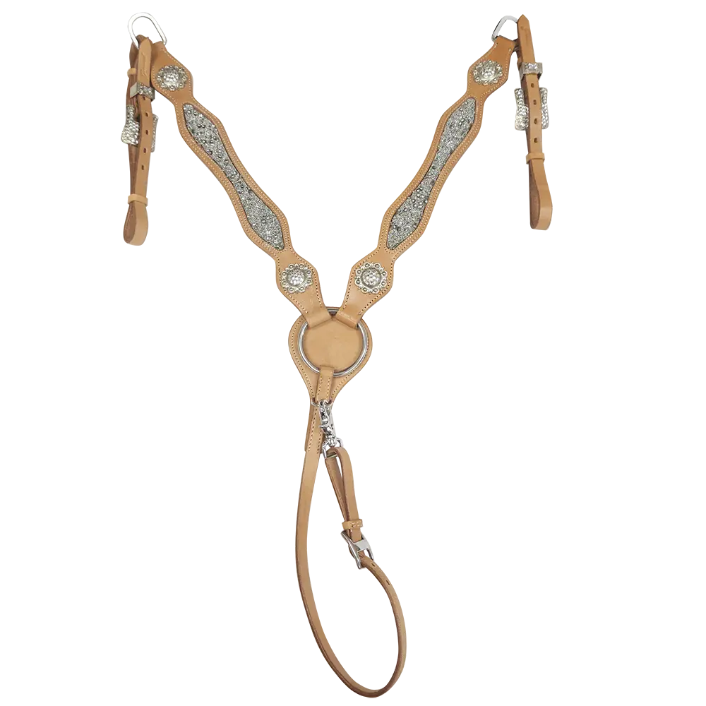 Western Natural Color Breast Collar with Crystal Conchos