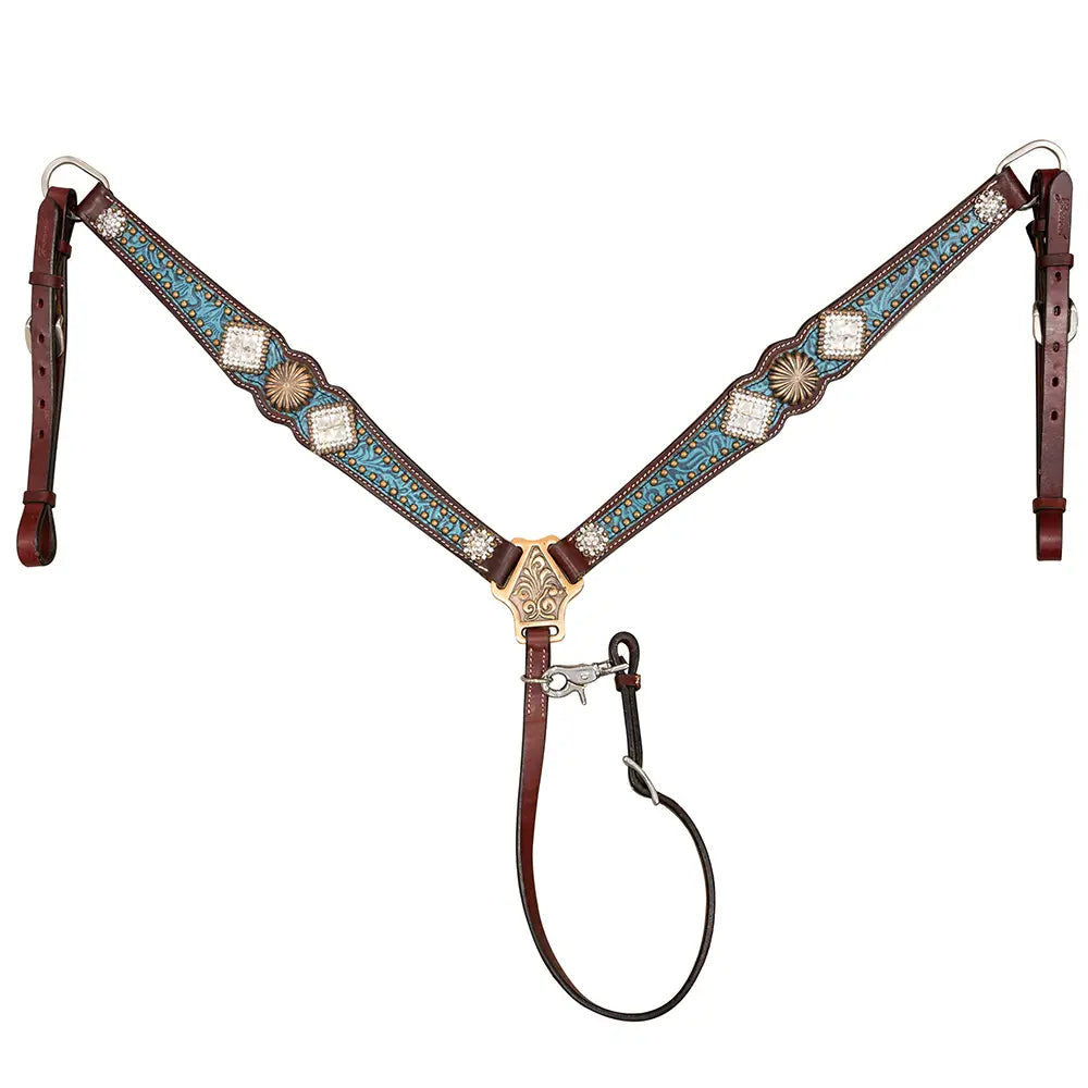 Western Turquoise Breast Plate with brass dots and conchos