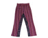 Purple plaid pants with a black and white pattern on a white background