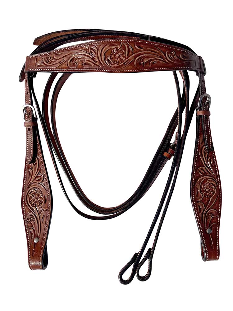 Western Flower tooled browband headstall