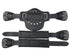 Black equestrian girth strap set on a white background