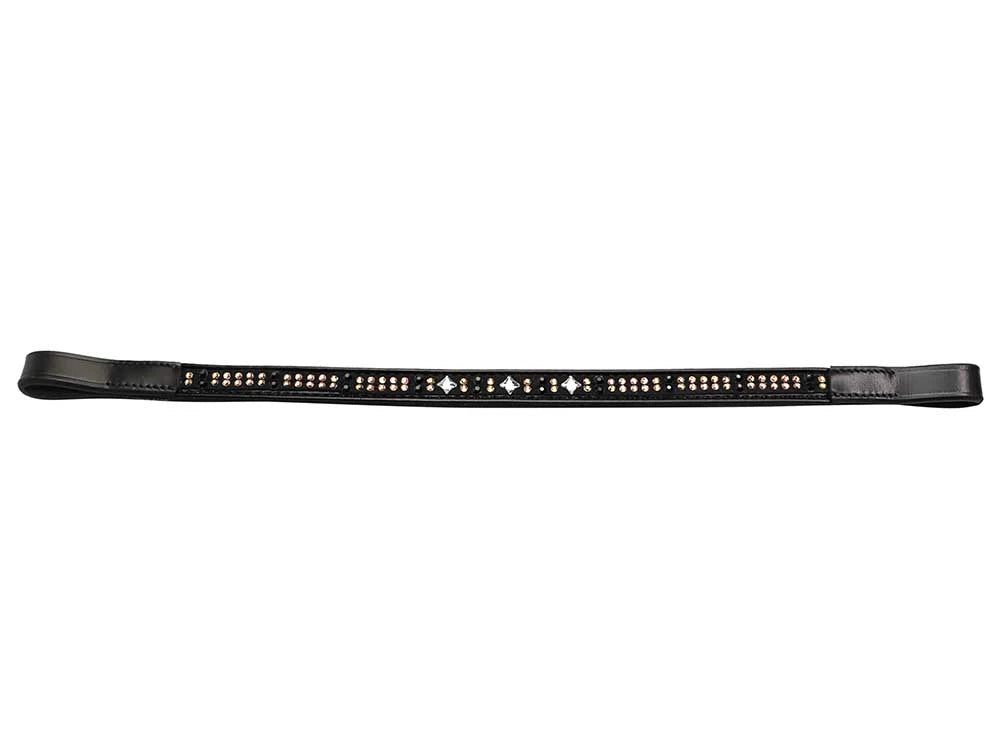 Black leather bridle with decorative studs on a white background