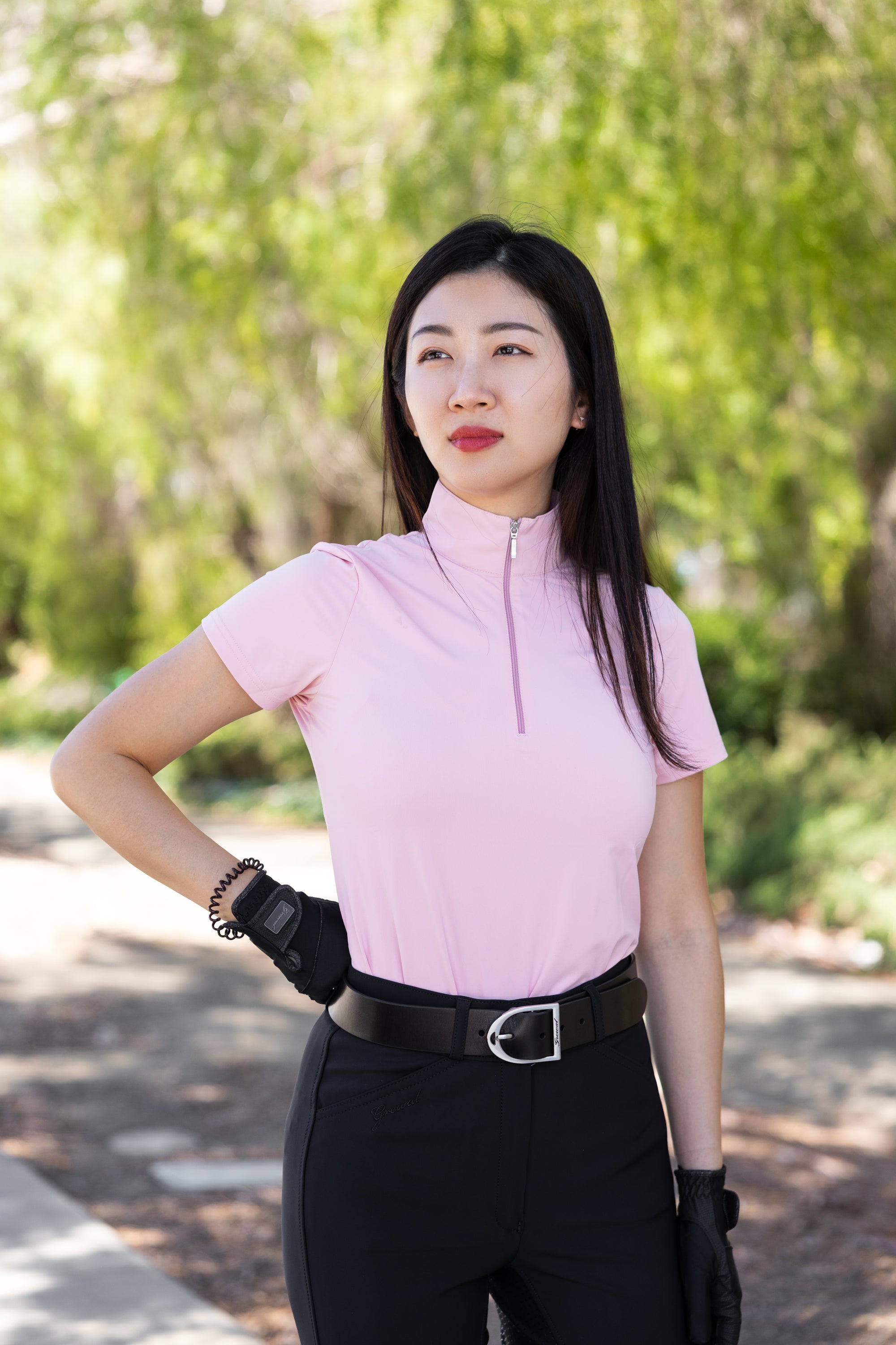 Pink Aerocool Short Sleeve Shirt on model