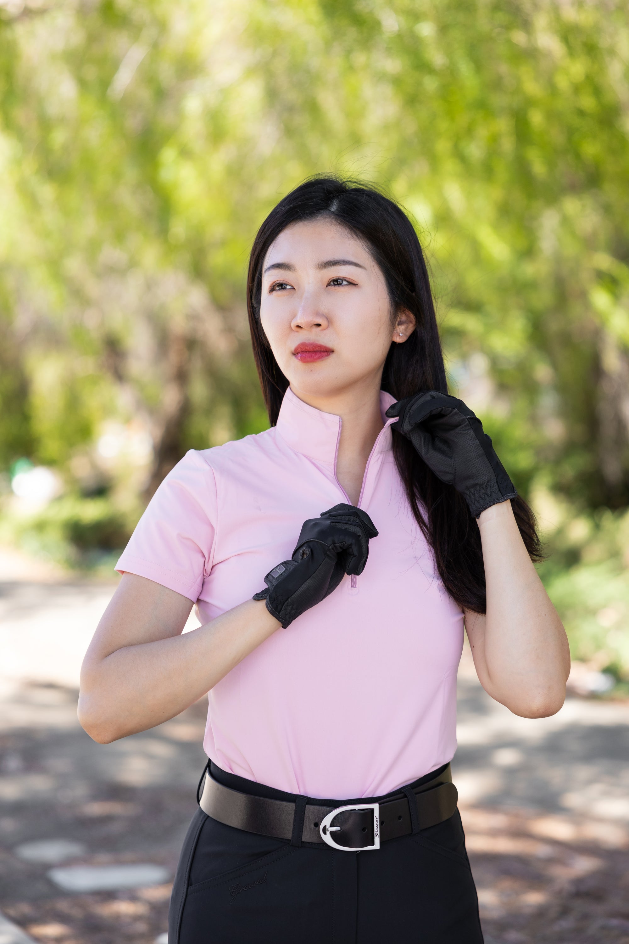 Unzipped pink Aerocool Short Sleeve Shirt on model
