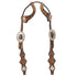 Two Ear Western Headstall with floral tooling and bright conchos.