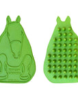 Green horse-shaped Horsy Groom Curry Comb front and back 