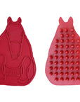 Red horse-shaped Horsy Groom Curry Comb front and back 