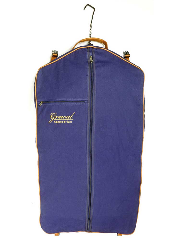 Navy Blue Garment Bag with Leather Trim