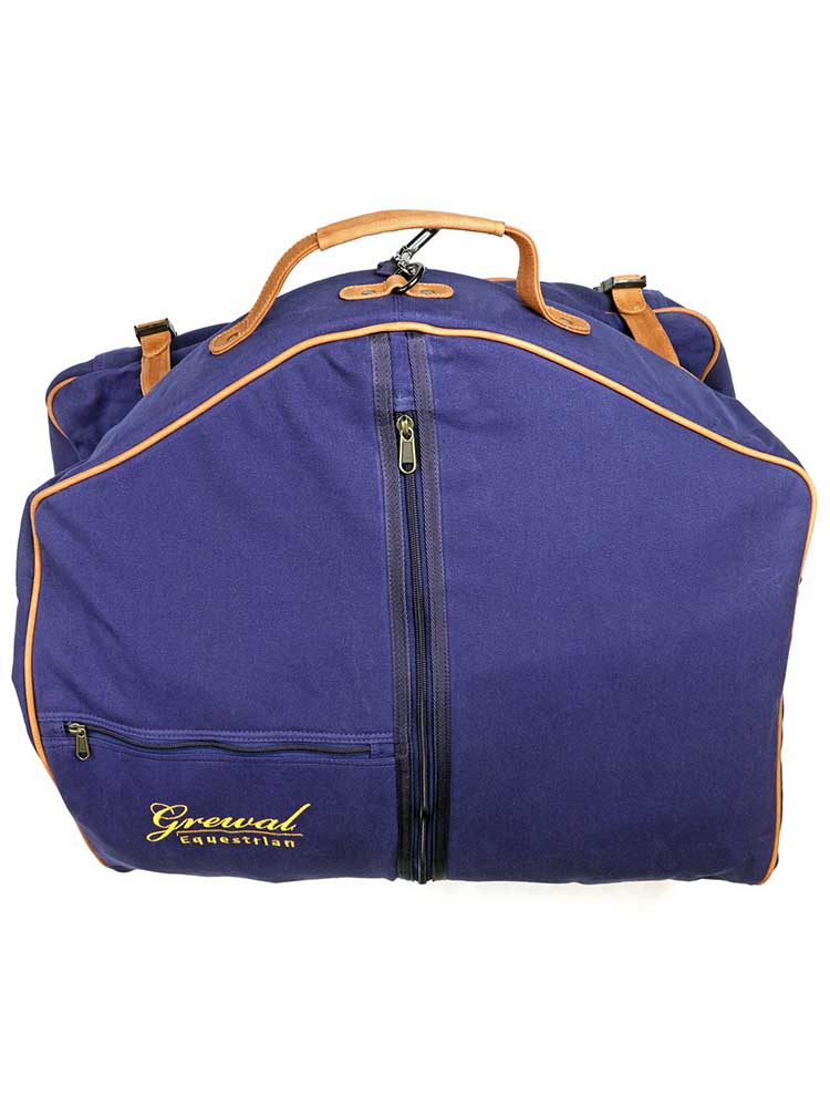 Navy Blue Garment Bag with Leather Trim
